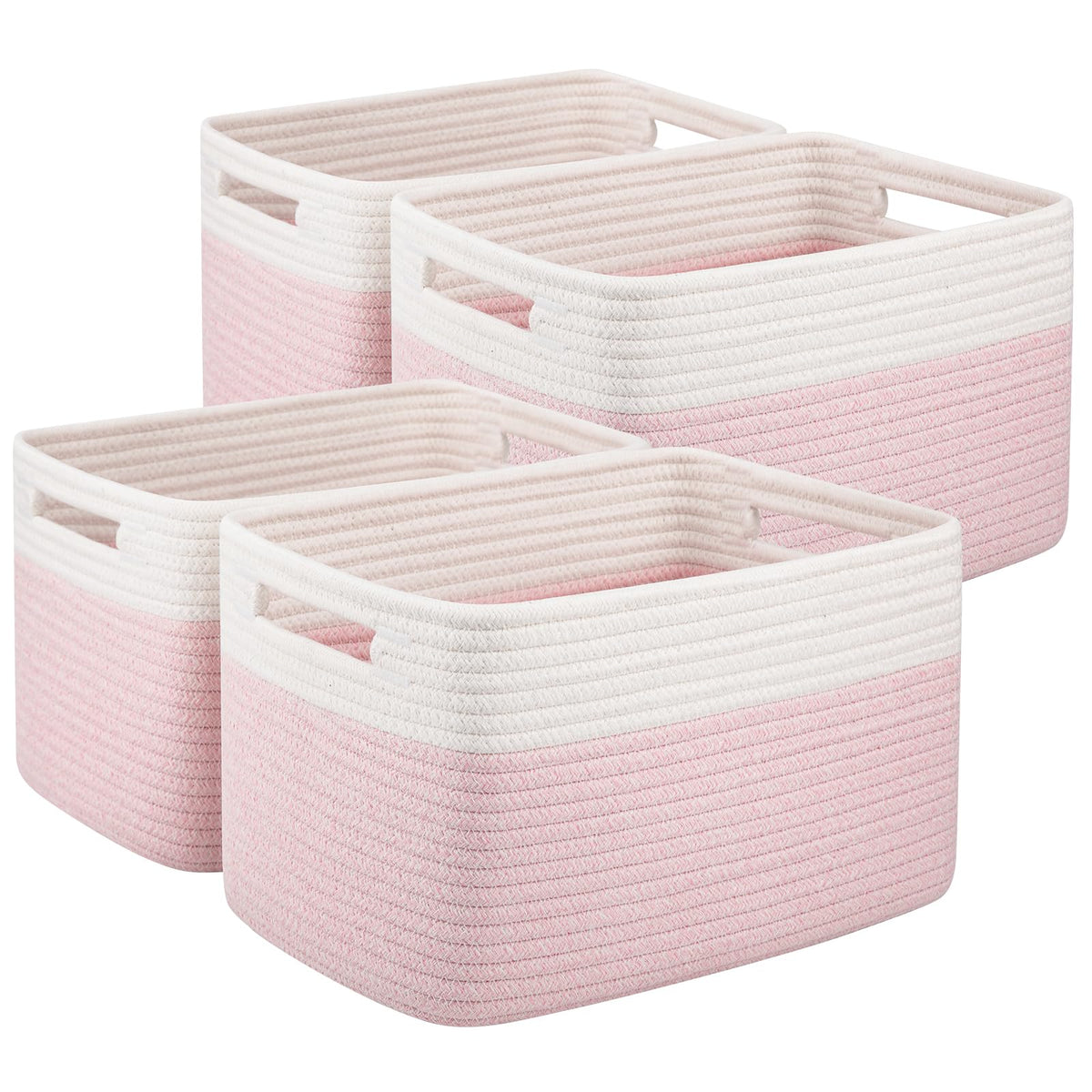 OIAHOMY 4 Pack Storage Basket, 13"x9"x7.8" Cotton Rope Baskets for Shelves, Closet Organizer for Bedroom & Living Room, Soft Decorative Bins for Organizing Towels, Books & Toys, Brown & White