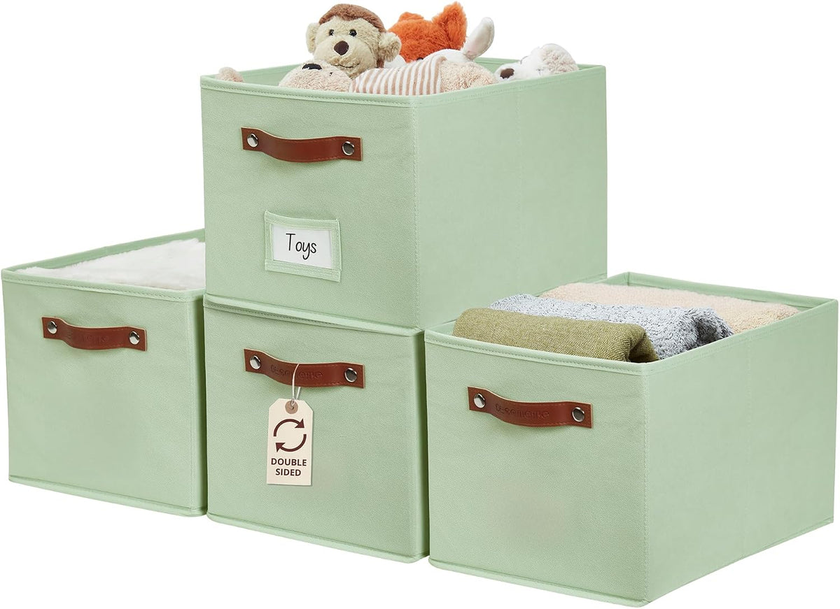 DECOMOMO Fabric Storage Bins, Storage Baskets for Shelves, Green, 4 Pack