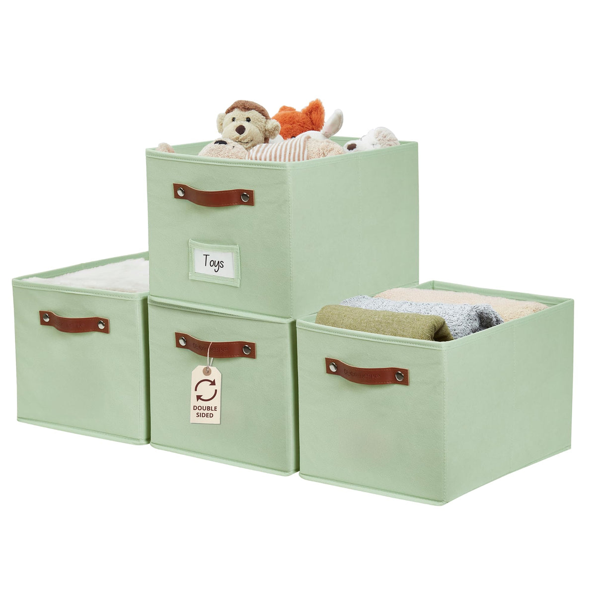DECOMOMO Fabric Storage Bins, Storage Baskets for Shelves, Green, 4 Pack