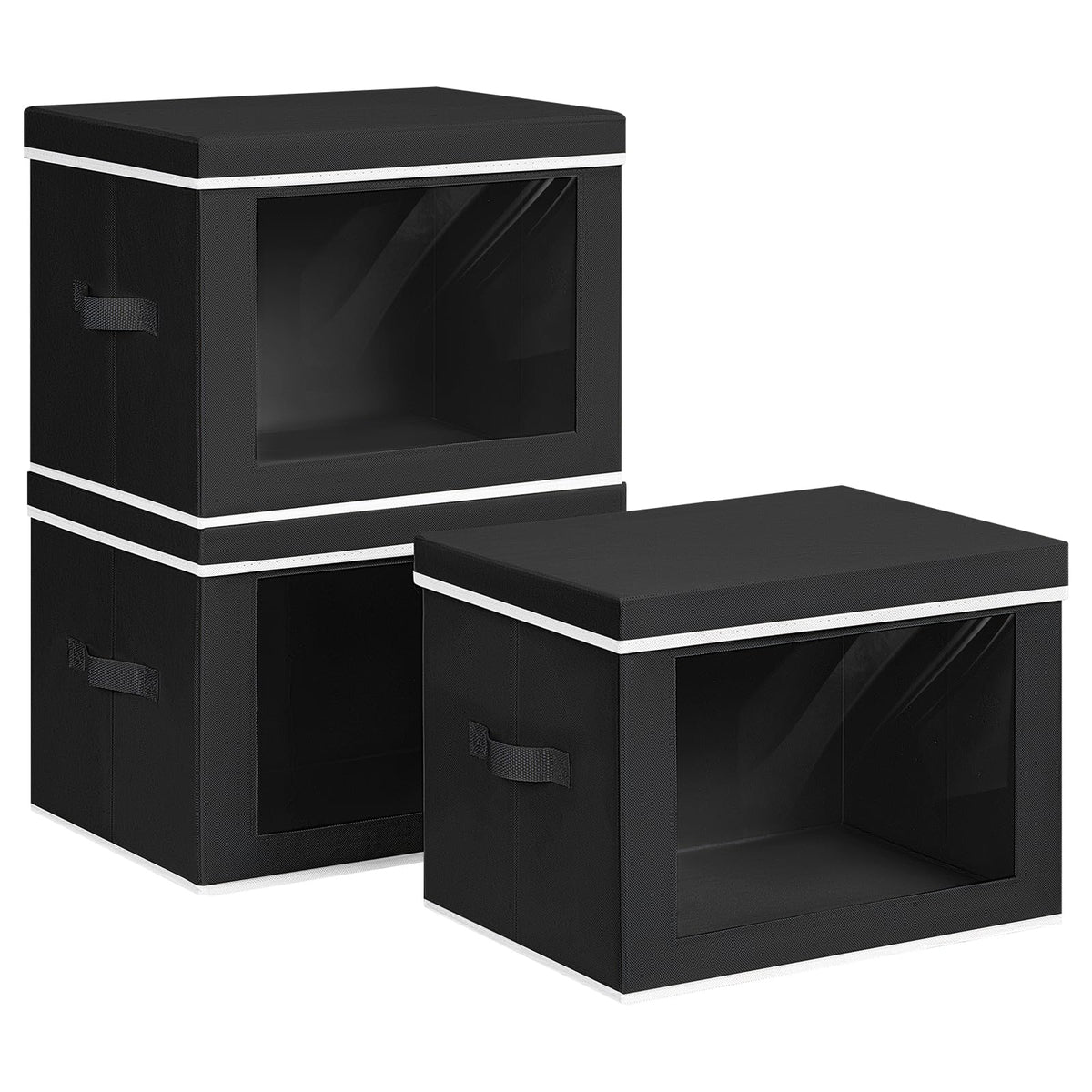 Homsorout Storage Bins with Lids - Fabric Closet Storage Bins with Window, Collapsible Baskets for Shelves 4 Pack, Home Decorative Boxes for Clothes, Closet, Office, Beige