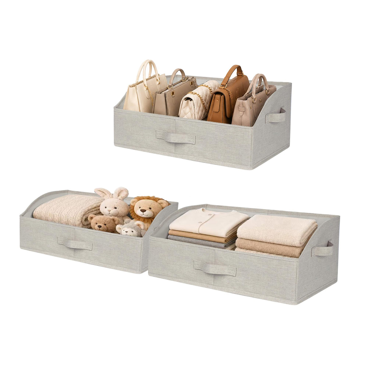 WUIKE Trapezoid Closet Storage Bins, Herringbone Gray, Extra Large, 3-Pack