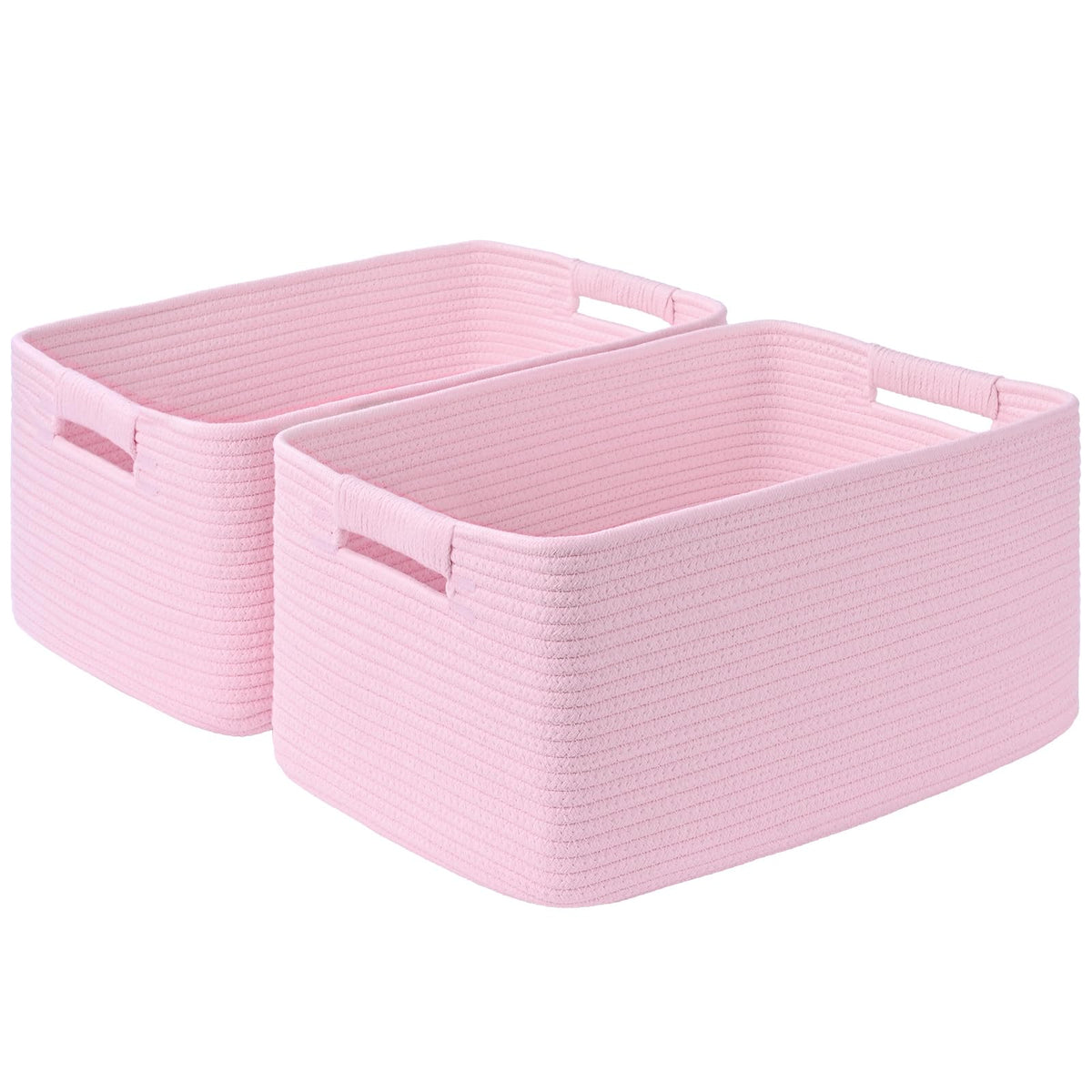 2 Pack Large Storage Basket for Organizing, 17.5"x13"x7" Woven Basket for Shelves, Closet Cube Storage Bins with Wrapped Handle, Cotton Rope Baskets for Kitchen, Clothes, Toys (Natural)