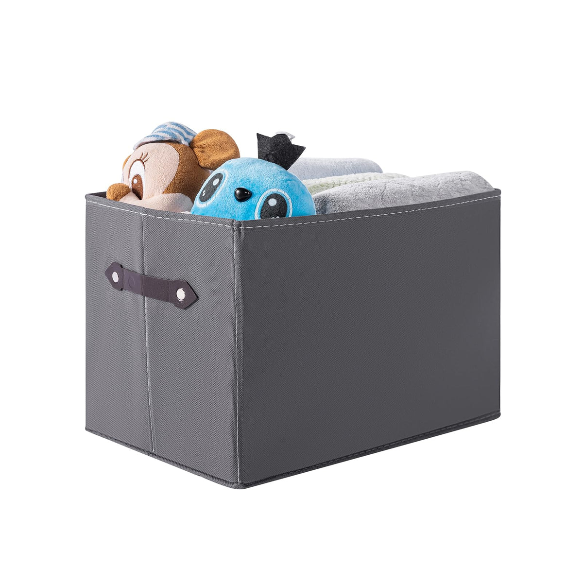 1 Pack Large Collapsible Storage Baskets for Shelves,14.9"x9.5" Fabric Closet storage Boxes with Leather Handles,Decorative Organizers Storage Bins for Clothes,Sheets,Books,(Purple Houndstooth