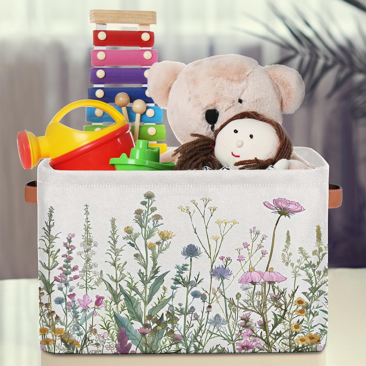 Wildflowers Plants Storage Baskets for Organizing, Fabric Collapsible Storage Bins Box Spring Esthetical Decorative Toy Organizer Baskets for Closet Shelves Gift Basket 1 Pc