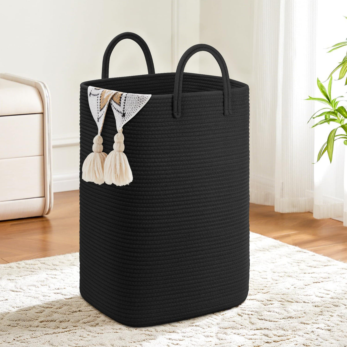 Laundry Basket,Woven Cotton Rope Laundry Hamper,Versatile Storage for Dirty Clothes,Baby Toys,and Blankets in Bathroom, Nursery,and Living Room (Brown, 60L)