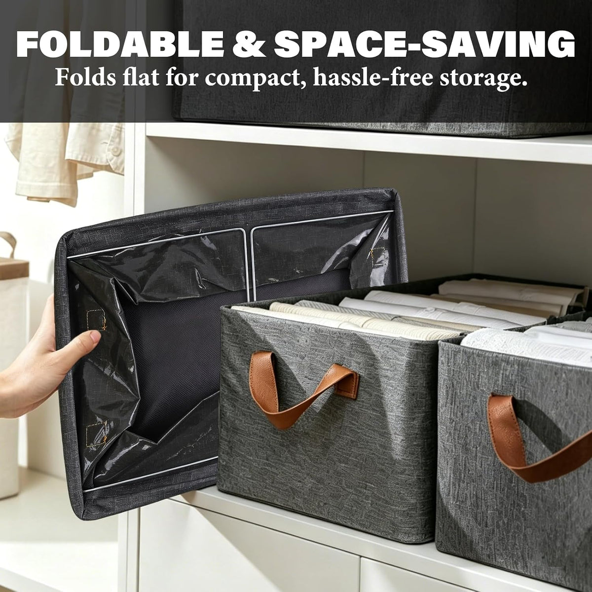 Decorwell 4 Pack Large Capacity Storage Bins Closet Organizer for Shelves - Foldable Fabric Storage Baskets Boxes with Handles for Organizing Clothes, Toys, Books, Sheets, Jeans (Gray)