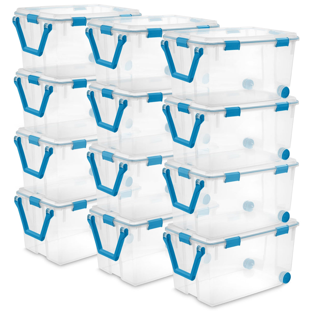 Sterilite 4-Pack 54 Quart Gasket Box, Home Storage Organizer Bins with Lids - Stackable Clear Plastic Containers for Bedroom, Bathroom, Garage, Basement, or Attic
