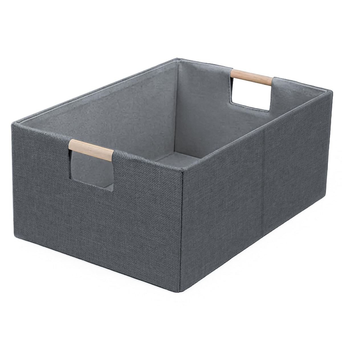 Foldable Fabric Storage Cubes, Cloth Storage Baskets with Wooden Handles, Shelf Closet Organizer Bins, Rectangular Linen Storage Boxes for Decor, 16.5 x 12.2 x 6.7 Inches