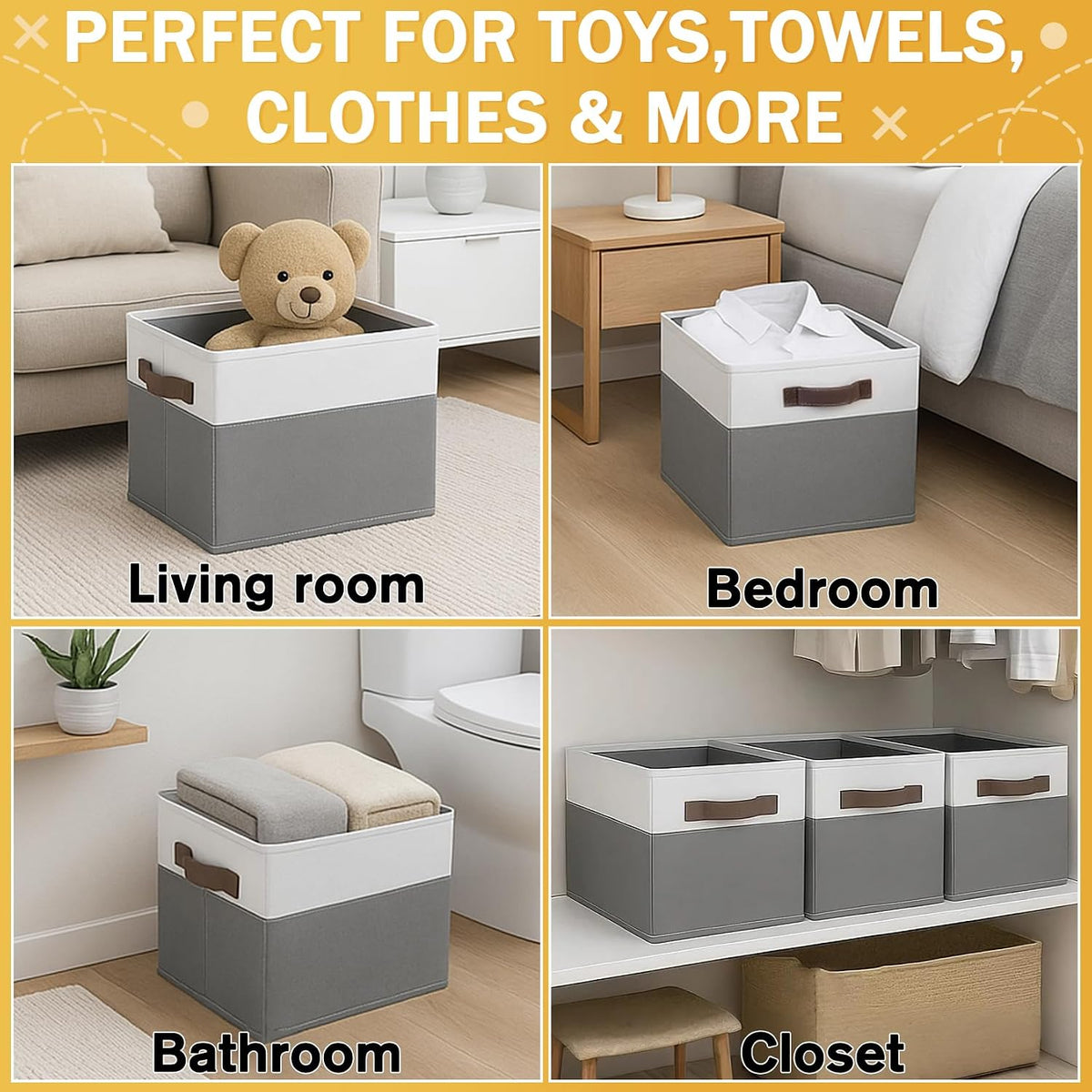 JTIEO 4 Pack Fabric Storage Bins, 15"x11" Large Closet Storage Baskets for Shelves, Cube Canvas Storage Bins for Shelves, Collapsible Linen Closet Organizers and Storage for Organizing Clothes, Toys