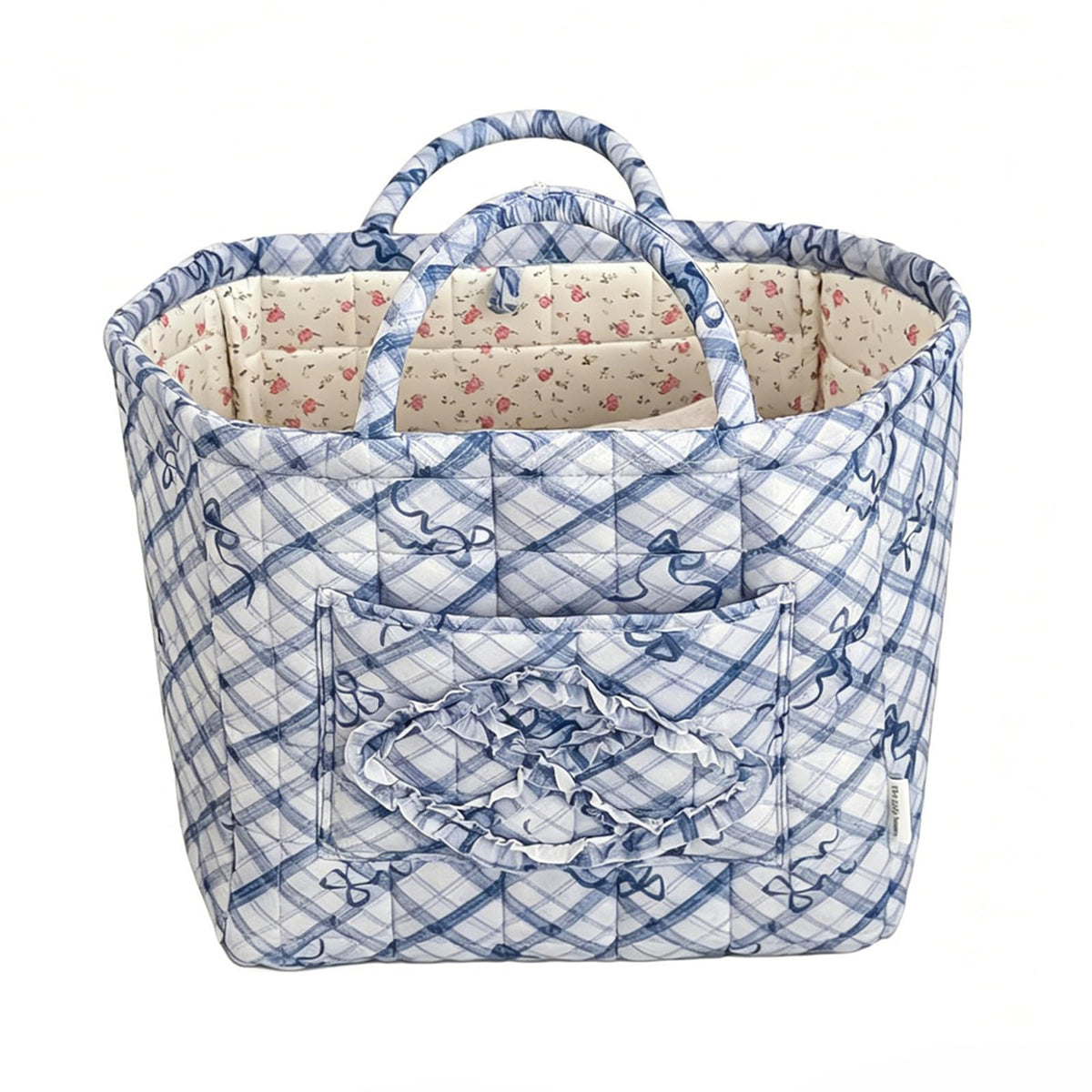 Storage Basket Boho Fabric Large Collapsible Floral Laundry Nursery Hamper Portable Folding Storage for Clothes Toys (Vine-Blue A)