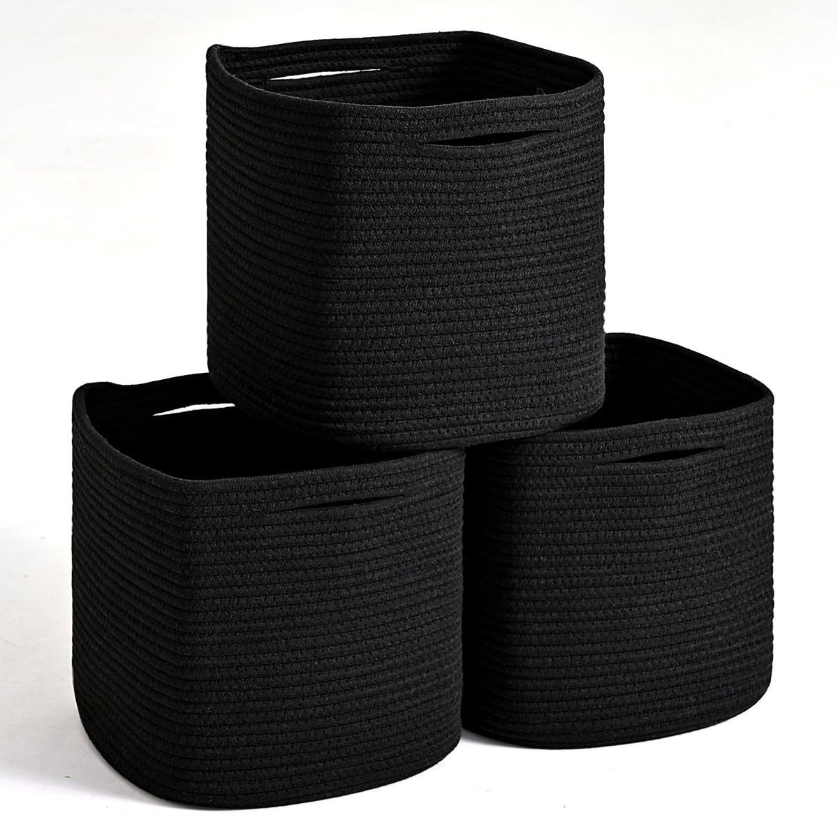 ICERZCZ 11 Inch Cube Storage Bins, Woven Baskets, Mixed Brown, Pack of 3