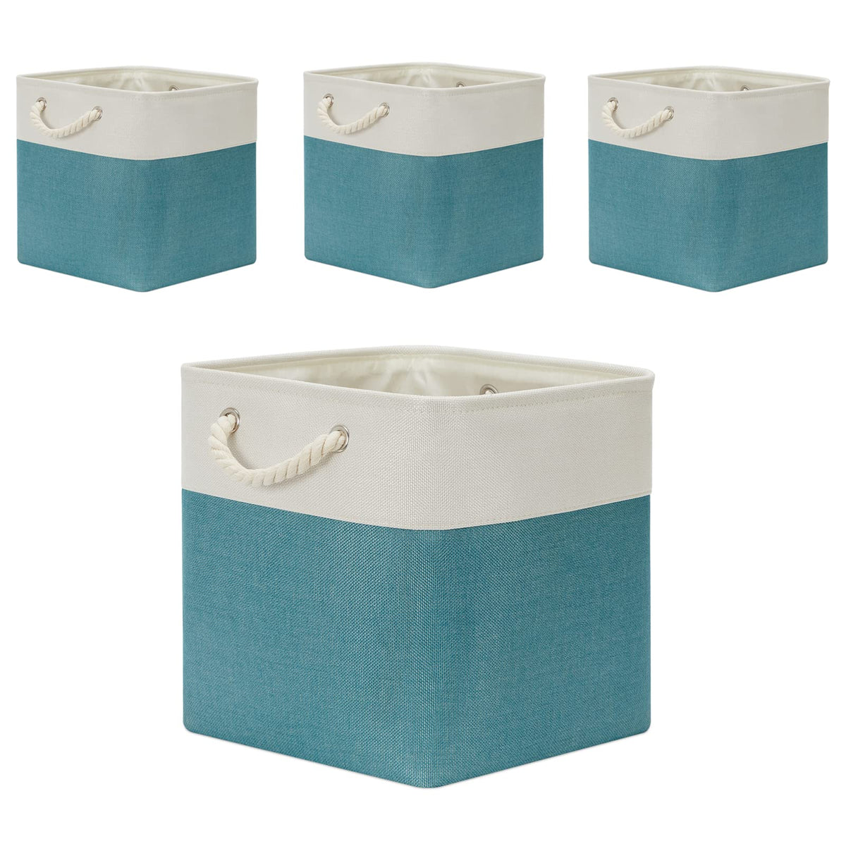 Temary Cube Storage Baskets for Shelves 12 Inch Storage Cubes 4pack Fabric Storage Baskets for Organizing Clothes, Closet Basket with Rope Handles for Home (White&Green)