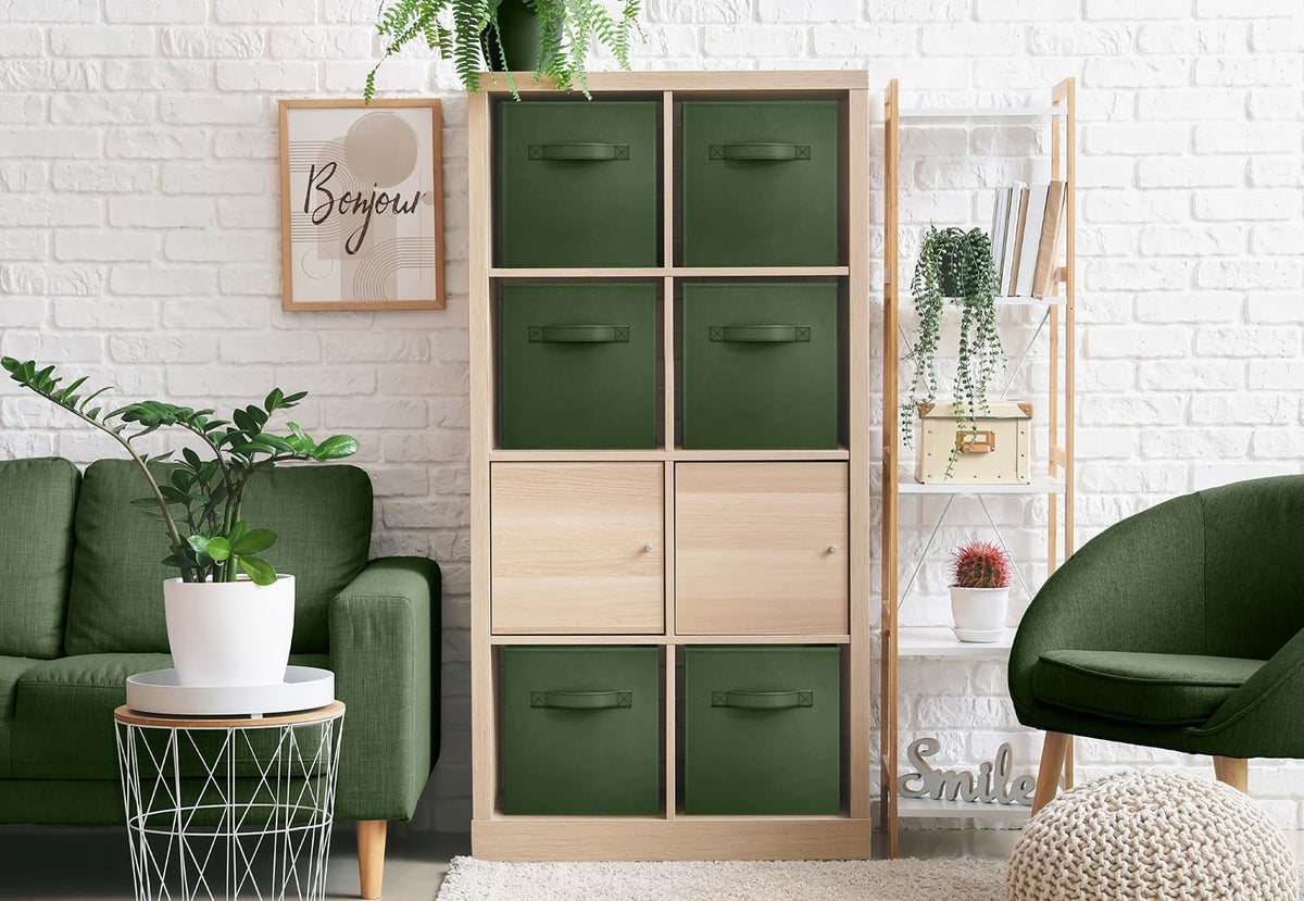 Sorbus Fabric Storage Cubes, 6-Pack Foldable Bins (11 Inch, Dark Green)