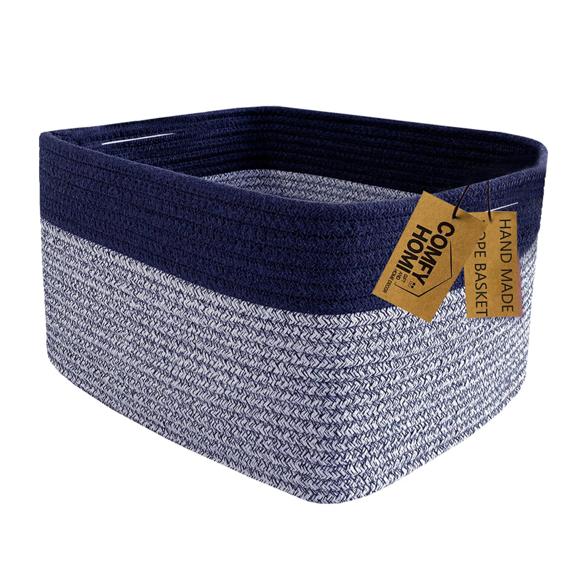 COMFY-HOMI Cotton Rope Woven Basket with Handles for Shelves,Toys,Book, Cloth Storage Baskets Bin for Organizing- 1 PCSToy Decorative Organizer for Living Room, Bathroom