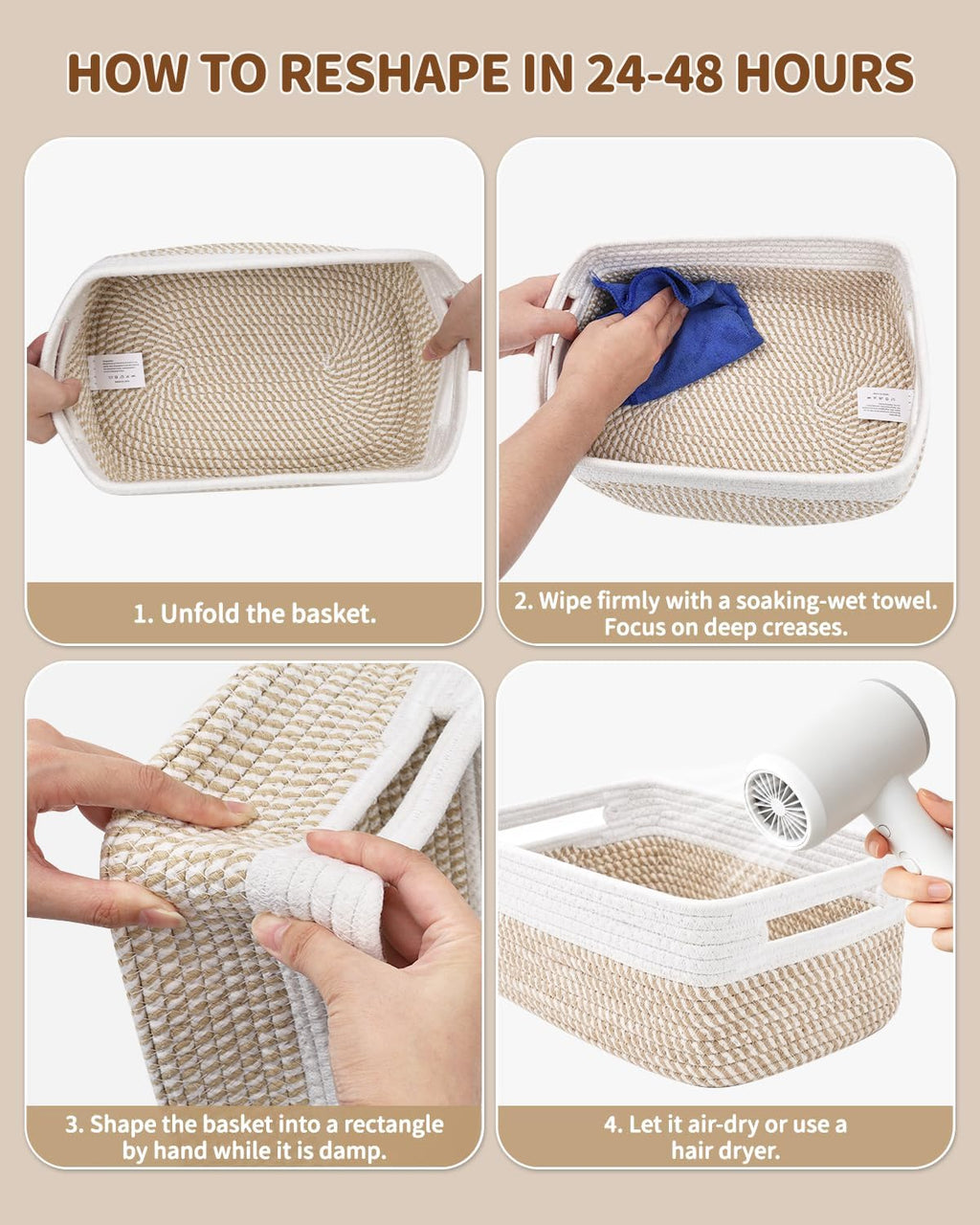 5 Small Woven Storage Basket for Organizing Shelves with Handles