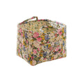 Quilted Fabric Storage Basket with Handles – Boho Foldable Floral Organizer Bin for Home, Picnic, Shopping, Travel 13"x11"x10" (Olive Floral)