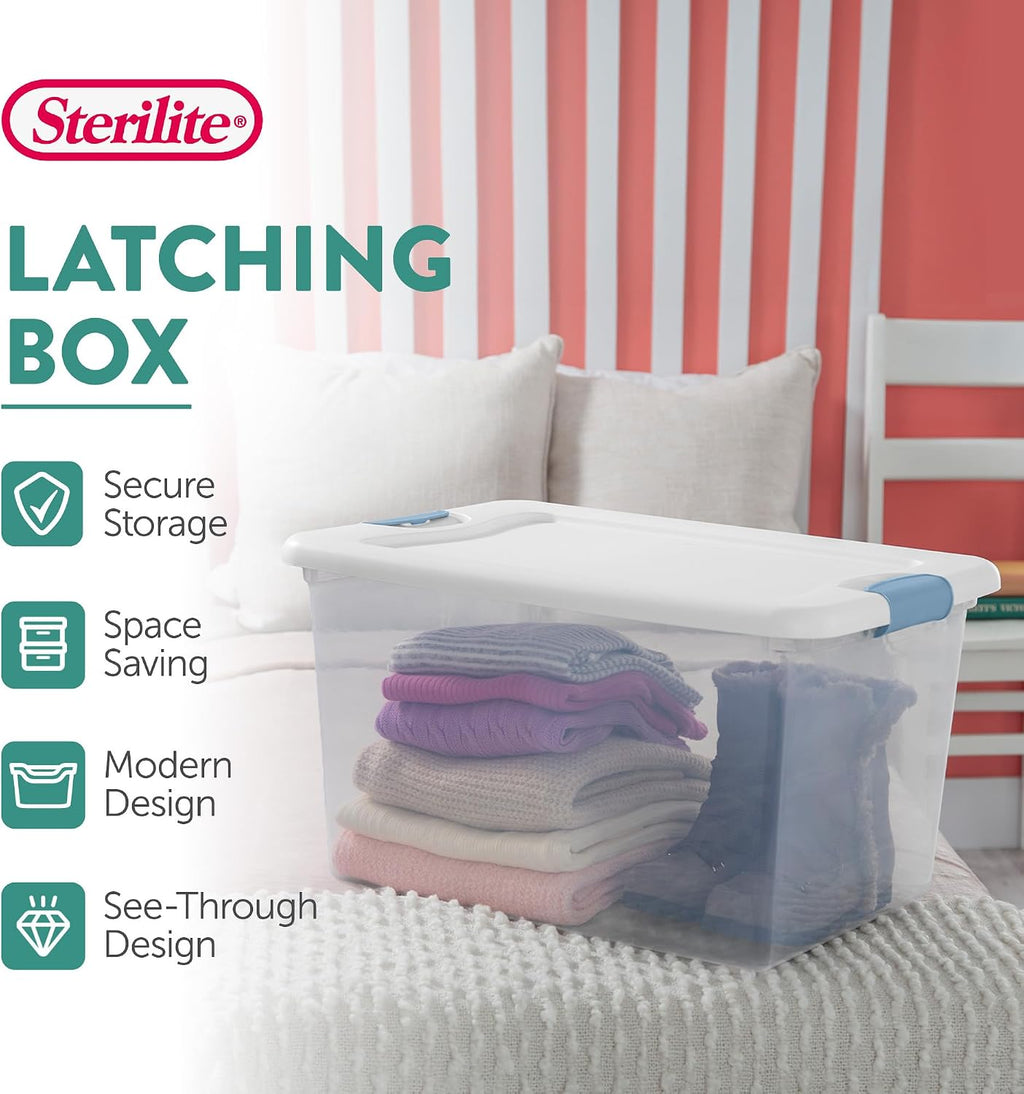 Sterilite Latching Box with Lids for Home and Office, 64 Quart, 4-Pack