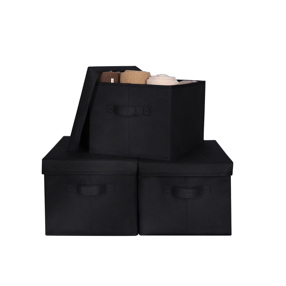 WUIKE Storage Bins with Lids, Decorative Boxes, Ash Gray, Large, 3-Pack