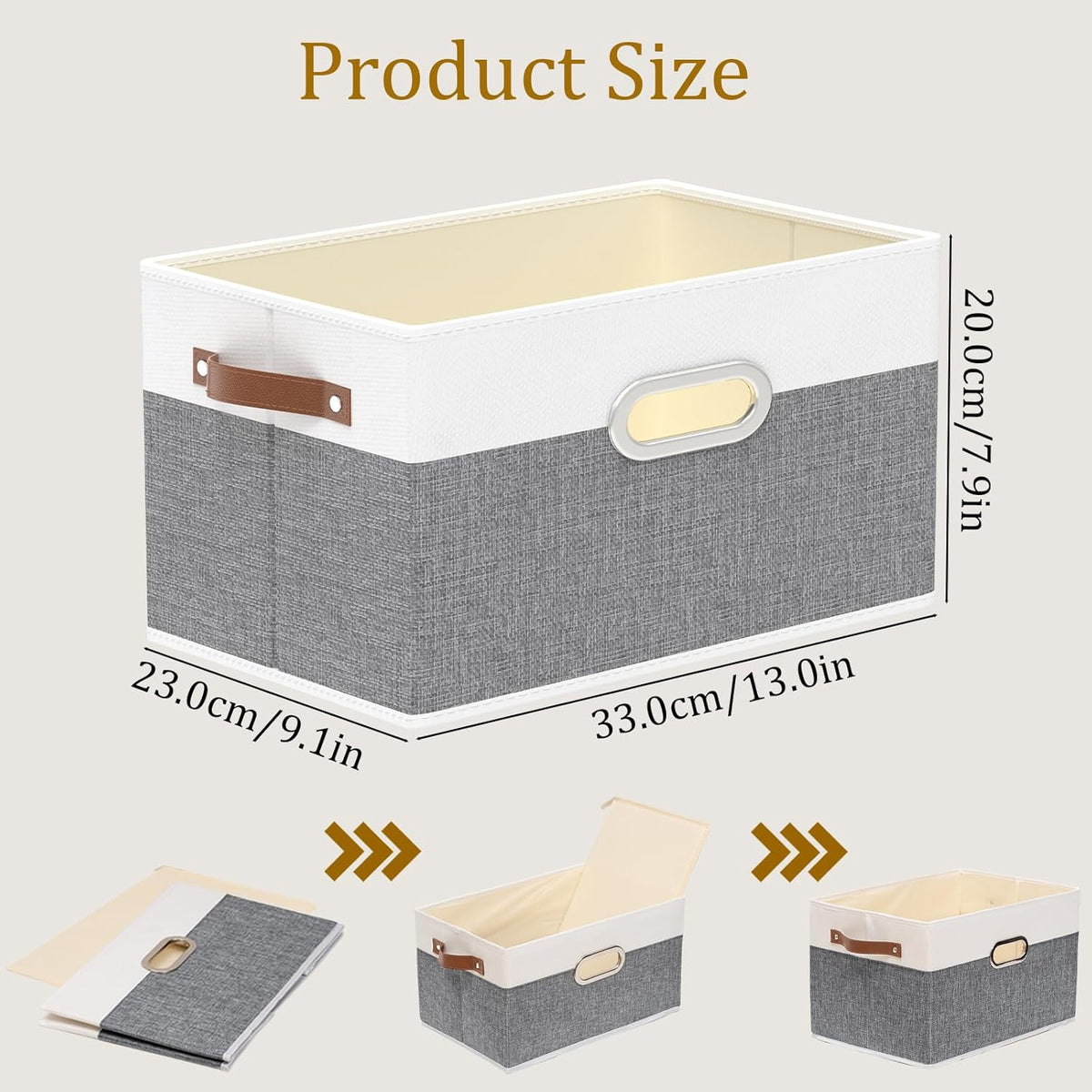 Yawinhe Fabric Storage Baskets,13.0x9.1x7.9in,White/Grey,4-Pack