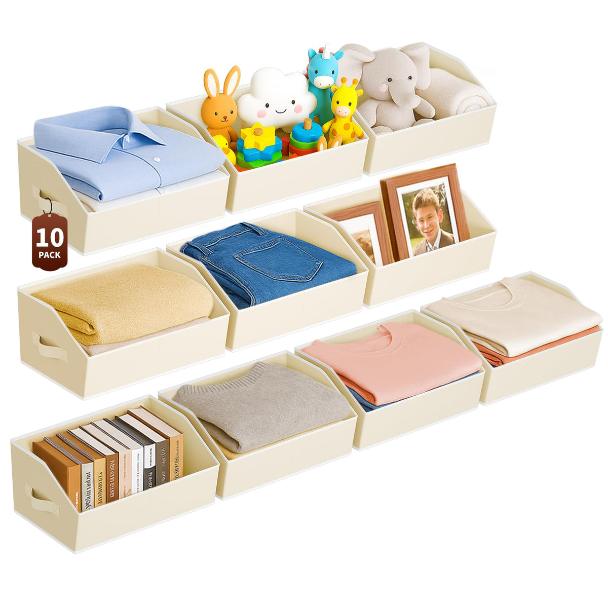 Homsorout Large Closet Organizers and Storage Bins - 8 Pack Trapezoid Storage Baskets for Shelves, Foldable Fabric Baskets with Handles Ideal for Closet, Basket, Wardrobe and Shelf Storage, Beige