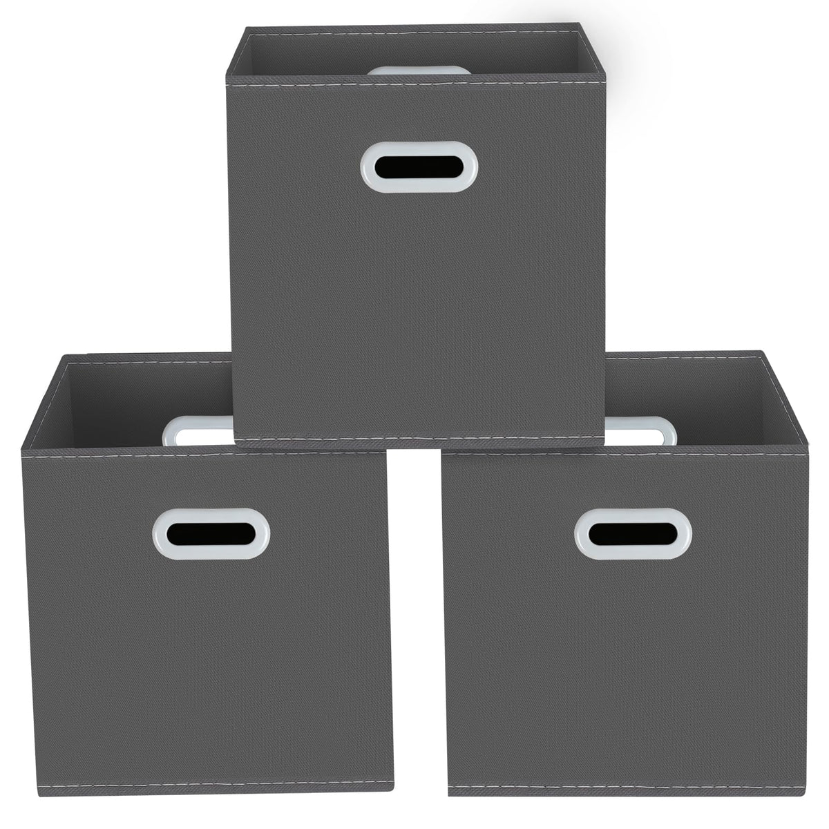 Yunkeeeper storage bins Cubes, Fabric Cube Organizer with Handle, Foldable Cube Bins for Cloth or Accessary Storage, 11x11x11, Set of 3,(Gray)