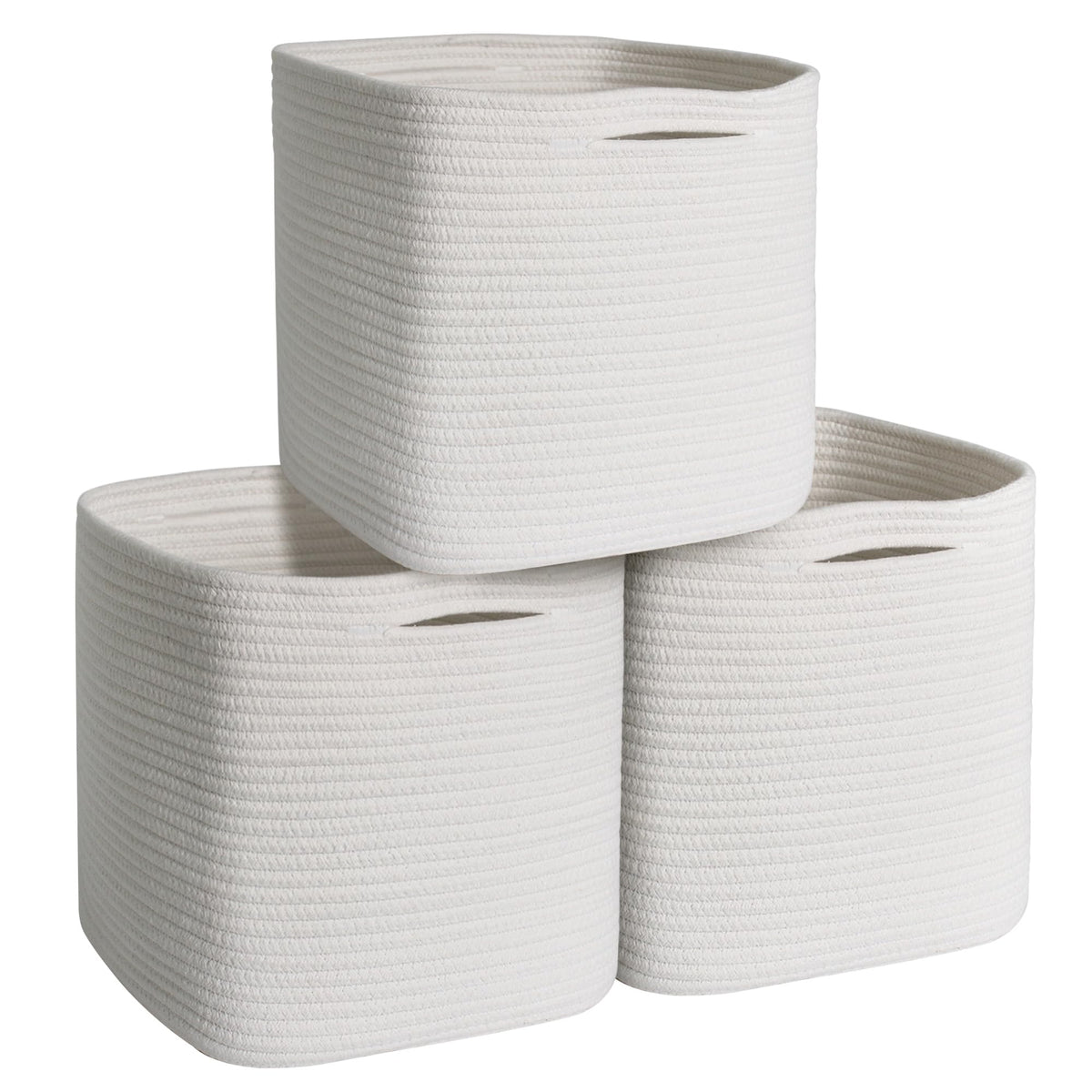 11x11 Cube Storage Bin - 3 Pack Woven Storage Cubes Organizer, 11 Inch Cotton Rope Baskets for Organizing, Square Baskets for Shelves, Baby Nursery Closet Bins, Cubby Toy Box Organizer