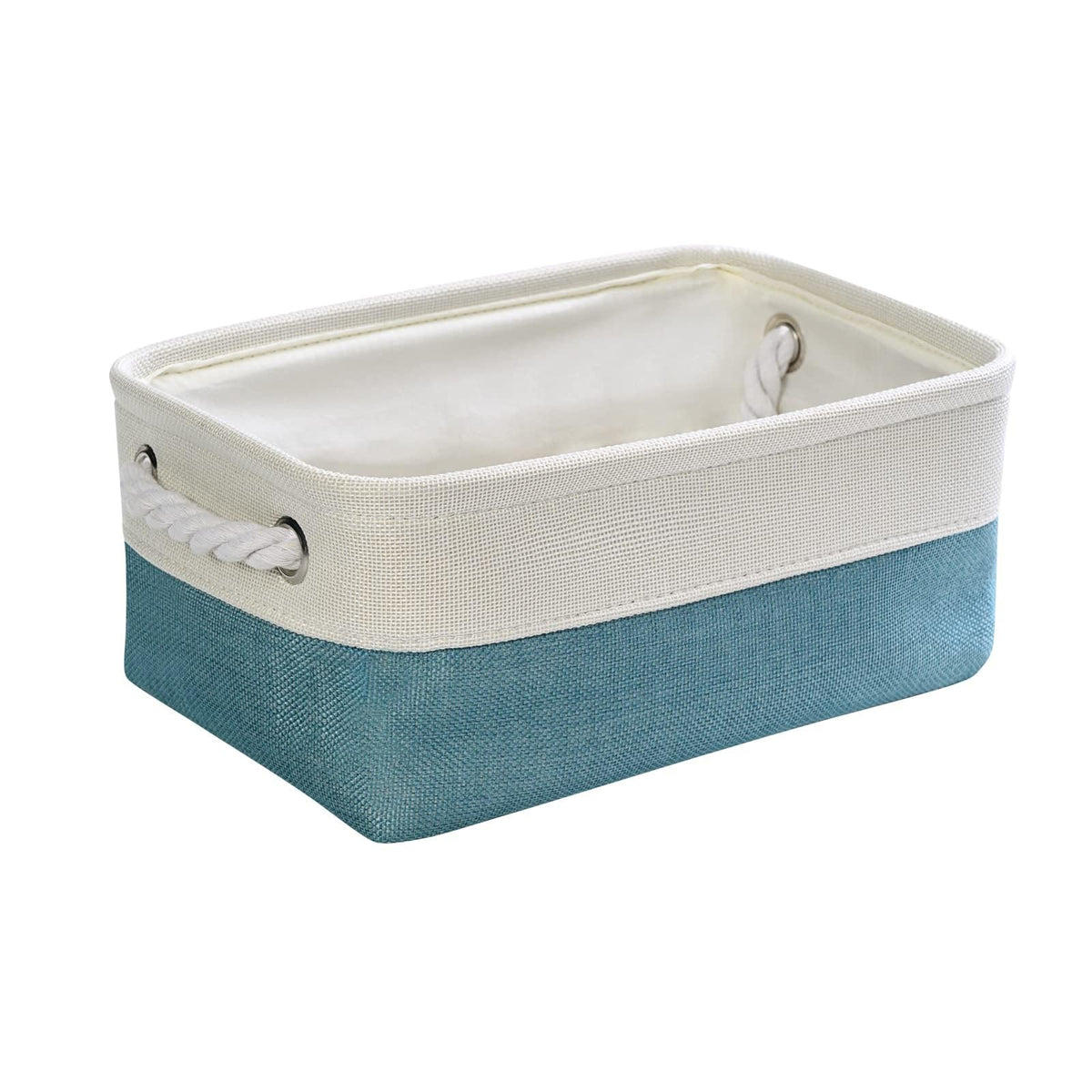TheWarmHome Storage Basket for Organizing - Medium 3 Pack 14x10x7 inch Fabric Storage Cubes for Shelves with Rope, Collapsible Storage Bin for Organizer Closet Cloth Gift Toy (White & Jean Blue)