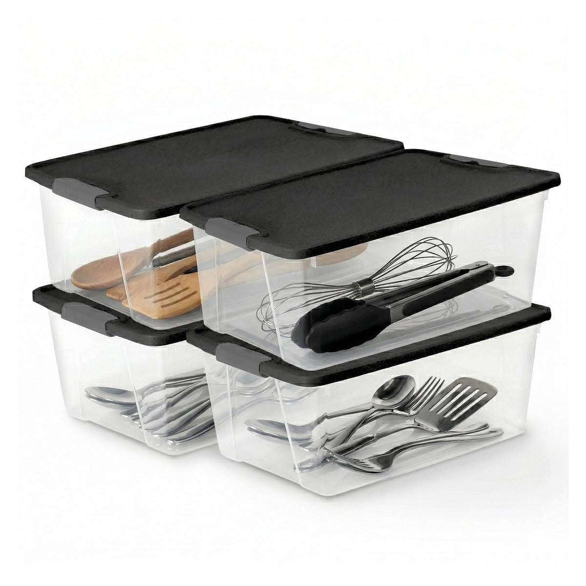 HOMZ Clear Plastic Storage Bin with Secure Latching Gray Lid, 64 Qt, 2 Pack