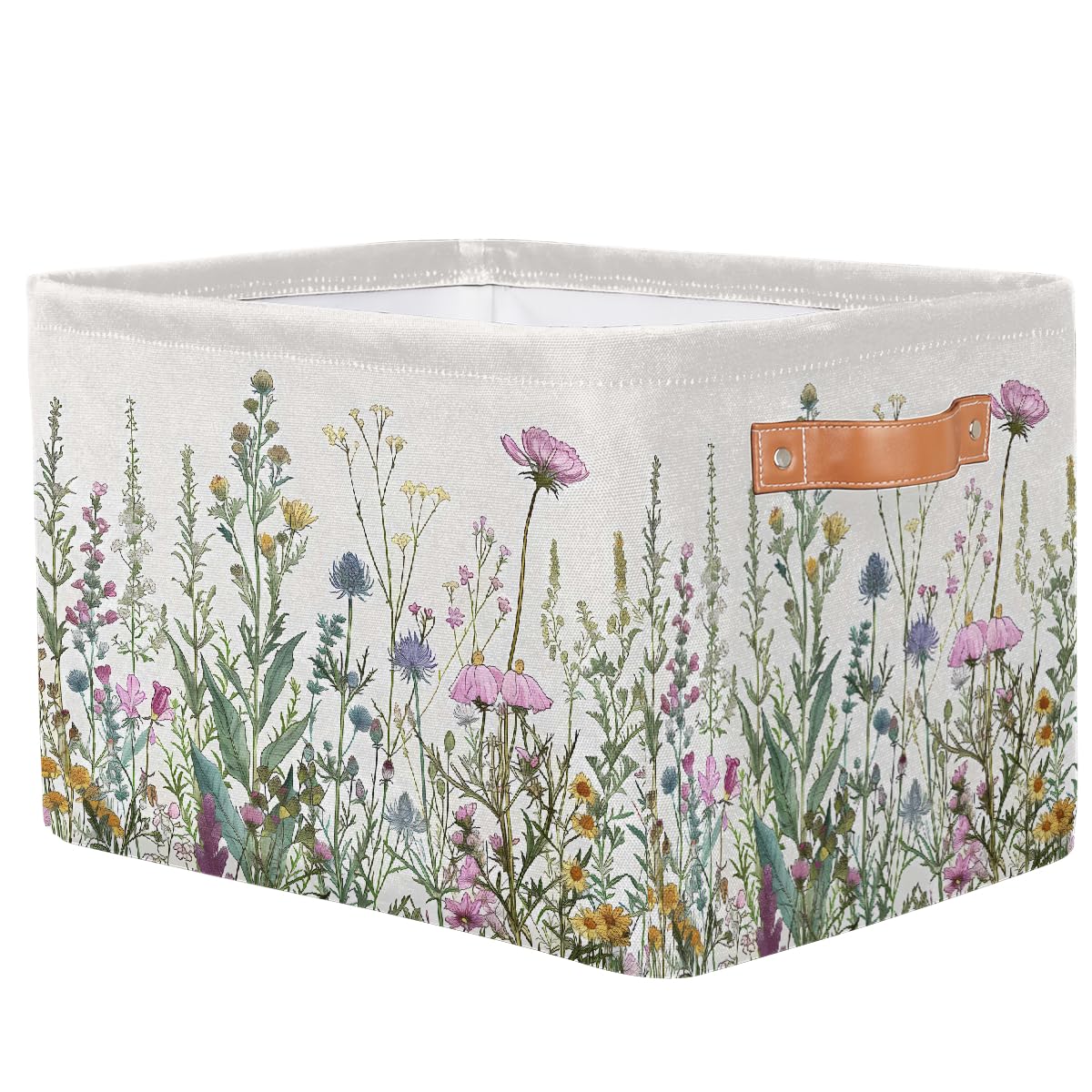 Wildflowers Plants Storage Baskets for Organizing, Fabric Collapsible Storage Bins Box Spring Esthetical Decorative Toy Organizer Baskets for Closet Shelves Gift Basket 1 Pc