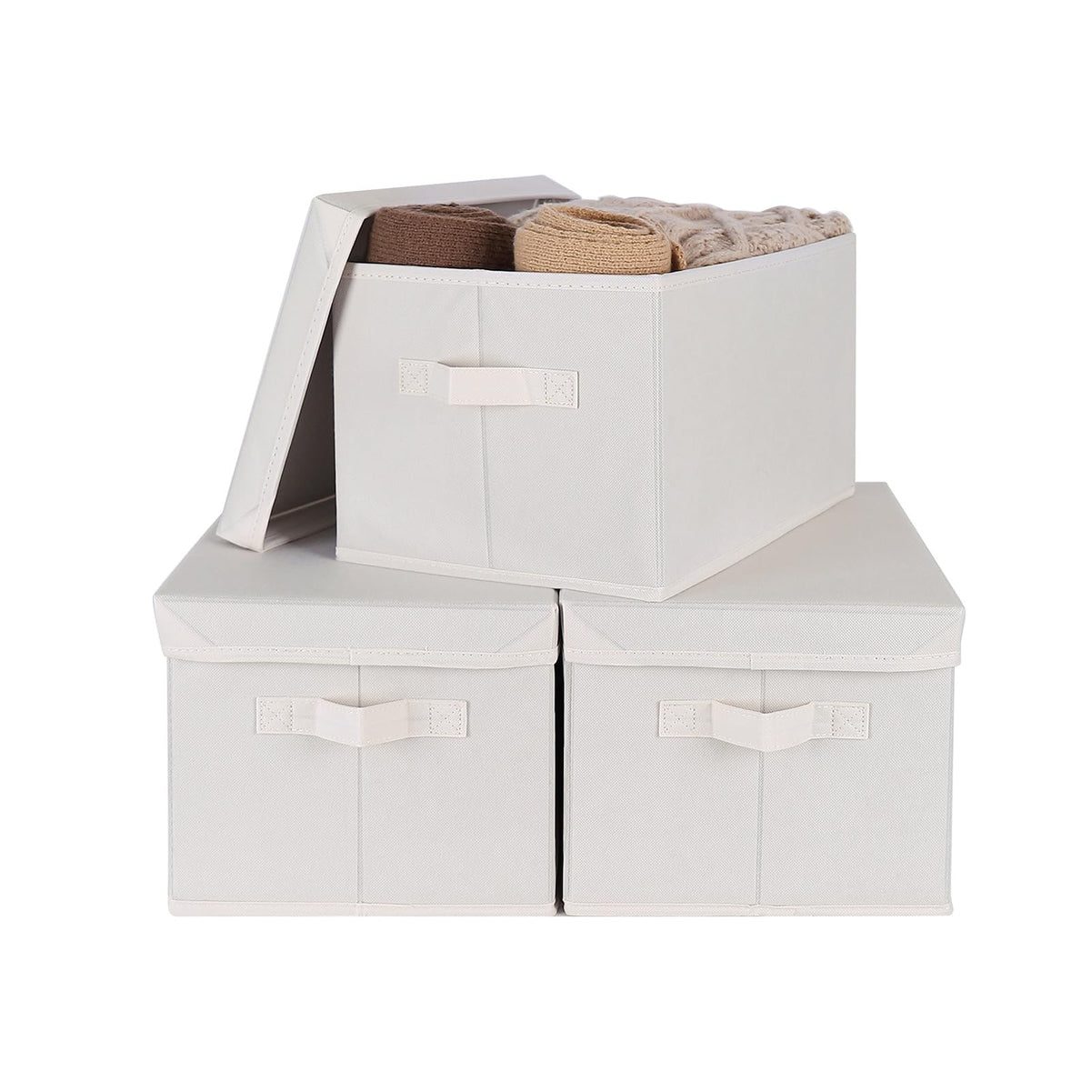 WUIKE Storage Bins with Lids, Decorative Boxes, Ash Gray, Large, 3-Pack