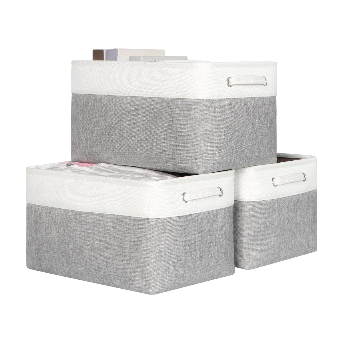 Foldable Storage Bin Collapsible Basket 12" x 10" x 9.5" Cube Storage Organizer Bins with Dual Carry Handles for Home Closet Shelves Drawers Organizer, Set of 3, Grey