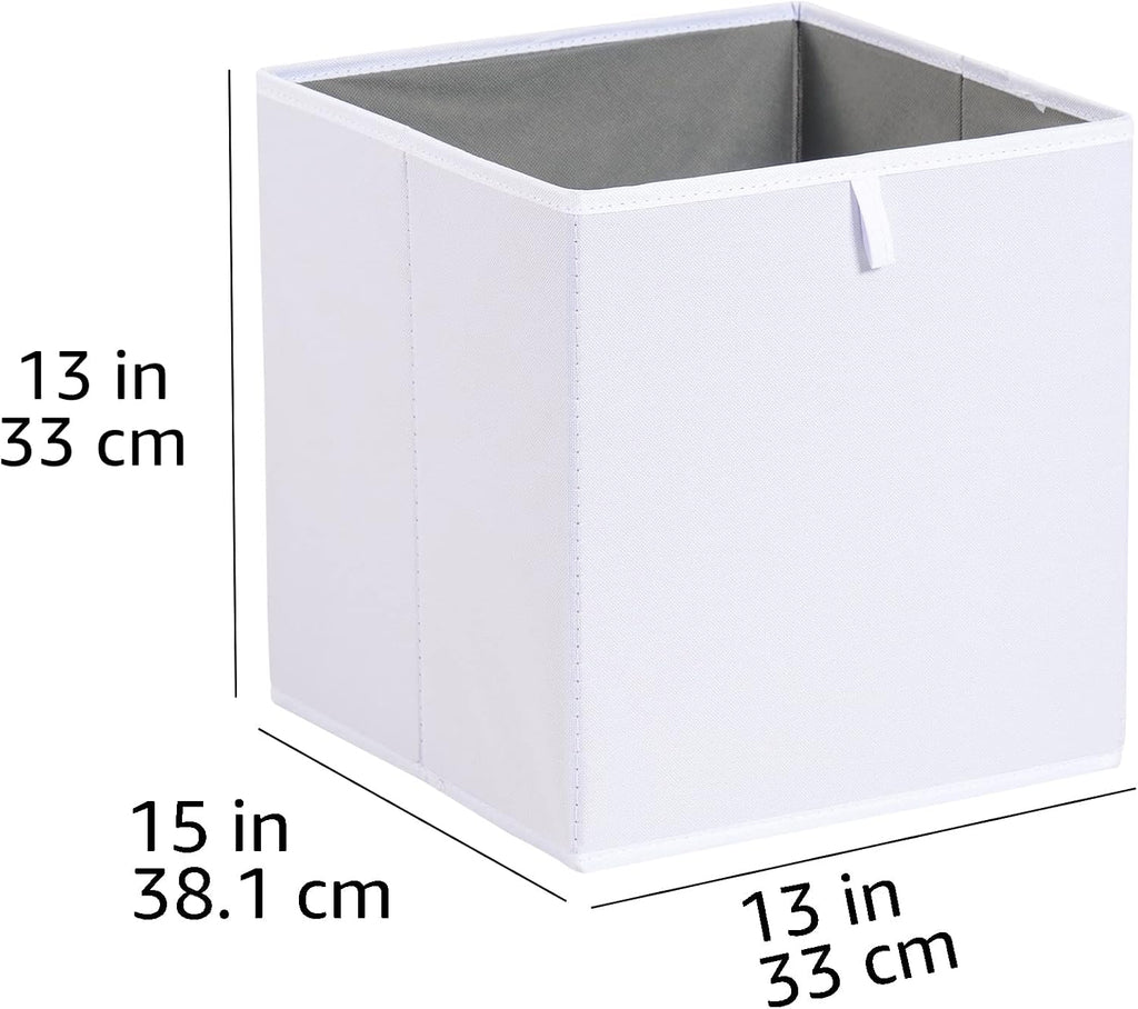 Amazon Basics Collapsible Cube Storage Organizer Bins, Closet Organizer Baskets for Shelves, Space-Saving, White, 13" x 15" x 13", 6-Pack
