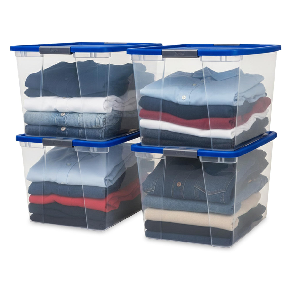 HOMZ Clear Plastic Storage Bin with Secure Latching Gray Lid, 64 Qt, 2 Pack