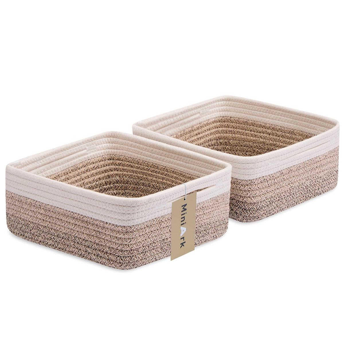 MiniArk Small Square Shallow Baskets for Organizing, 9.7x9.7x4.3 Inch Rope Woven Storage Bins for Cubes Closet, Shelves Storage, Boho Decorative Basket, 2 Packs Black