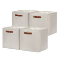 DULLEMELO Fabric Storage Bins for Laundry, Home, Foldable Storage Baskets for Shelves, Toys, Collapsible Storage Bins for Office, Closet,Bedroom(White&Khaki,L-15"x11"x9.5",4-Pack)