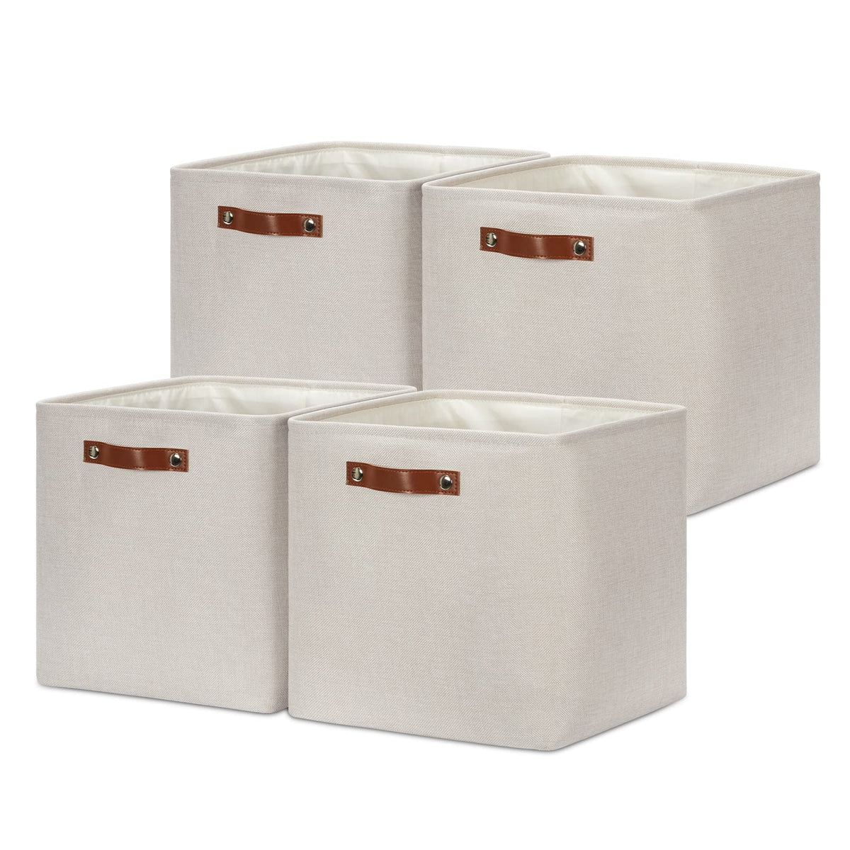 DULLEMELO Fabric Storage Bins for Laundry, Home, Foldable Storage Baskets for Shelves, Toys, Collapsible Storage Bins for Office, Closet,Bedroom(White&Khaki,L-15"x11"x9.5",4-Pack)