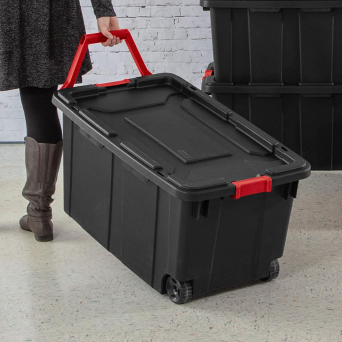 Sterilite Industrial Storage Tote w/Wheels for Garage, 40 Gallon, 8-Pack