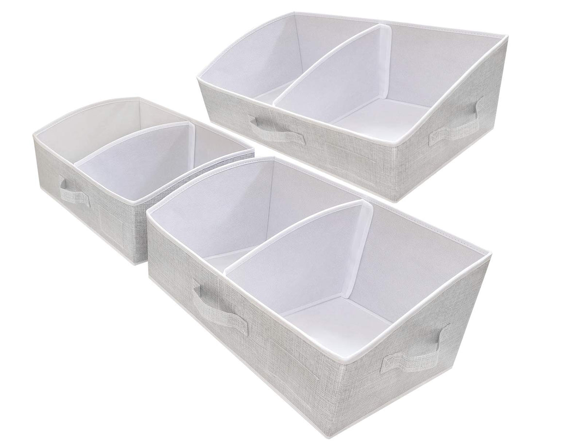 3 Packs Closet Storage Bins - Trapezoid Large Storage Box - Foldable Fabric Baskets for Organizing Clothes - Baby Toiletry, Toys, Towel, DVD, Book (Grey, 20 x 11.2 x 8.3 inches)