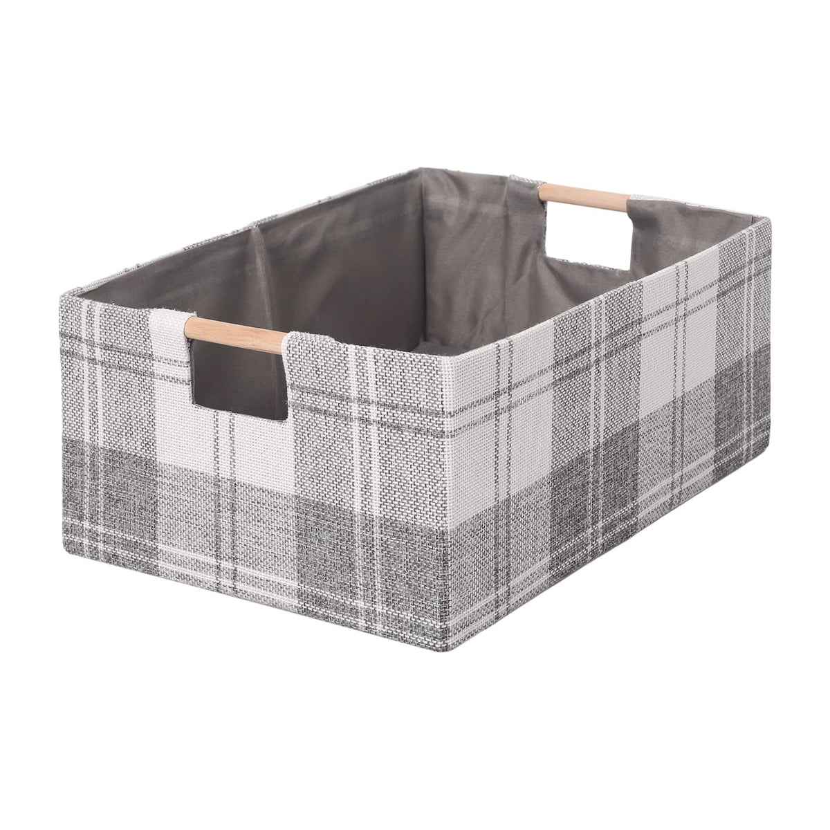 Fabric Storage Box, 15x11in Foldable Cotton Linen Basket with Wooden Handle