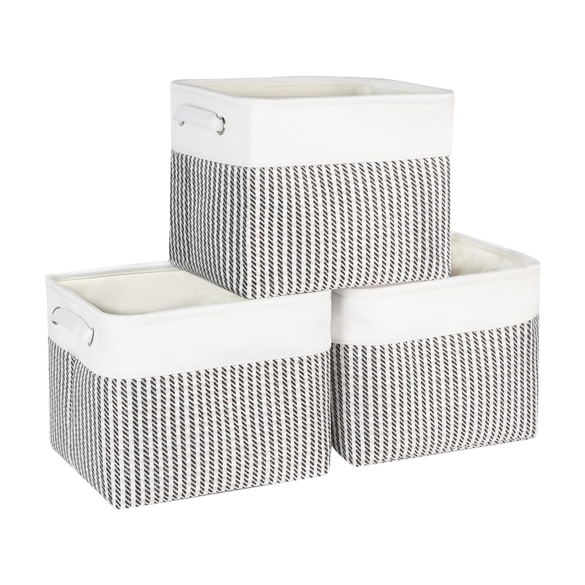 Foldable Storage Bin Collapsible Basket 12" x 10" x 9.5" Cube Storage Organizer Bins with Dual Carry Handles for Home Closet Shelves Drawers Organizer, Set of 3, Grey