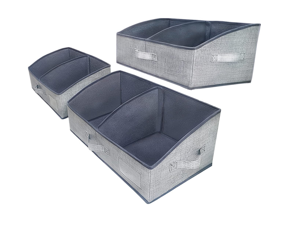 3 Packs Closet Storage Bins - Trapezoid Large Storage Box - Foldable Fabric Baskets for Organizing Clothes - Baby Toiletry, Toys, Towel, DVD, Book (Grey, 20 x 11.2 x 8.3 inches)