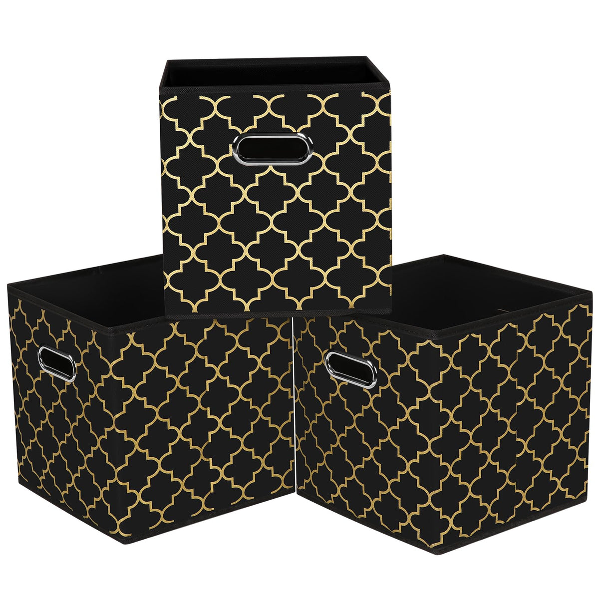 Black Foldable Storage Cubes Bins , Fabric Storage Box Cubes Organizer Baskets with Dual Handles for Home Organizer (Black)
