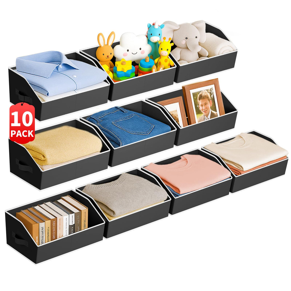 Homsorout Large Closet Organizers and Storage Bins - 8 Pack Trapezoid Storage Baskets for Shelves, Foldable Fabric Baskets with Handles Ideal for Closet, Basket, Wardrobe and Shelf Storage, Beige
