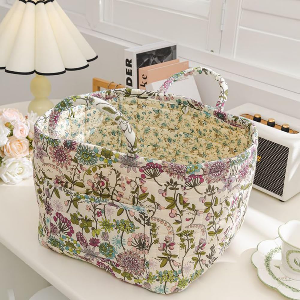 vctops Boho Fabric Quilted Storage Basket for Organizing, Basket Organizer Gift Baskets with Handles, Storage Bins for Toys, Books, Towels, and Clothes, Collapsible Fabric(Pattern F,13"x10.6"x10")