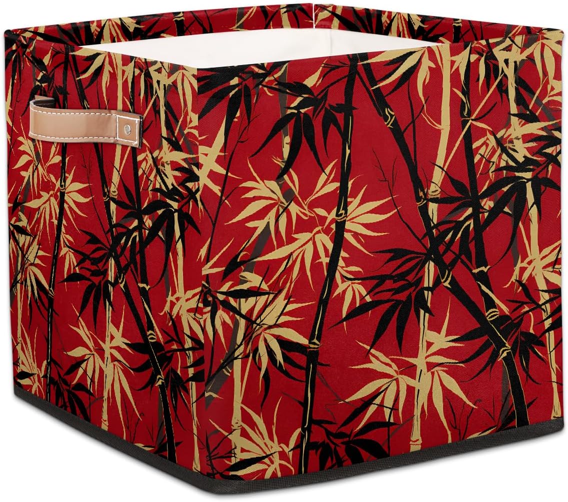 13x13 Cube Storage Bin Vintage Japanese Style Tree Leaves Fabric Storage Basket Organizer for Living Room Shelves Closet