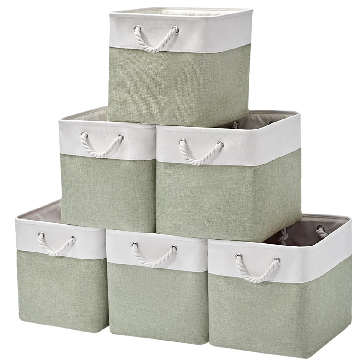 13 x 13 Inch Cube Storage Bins,Storage Cubes for Shelves，Foldable Organizer Boxes with Handles, Decorative Storage Basket for Organizing Clothes, Toys, Books(White&Beige)