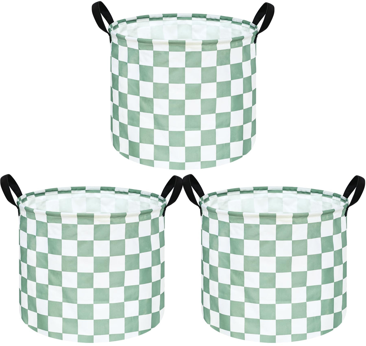 MAIZMZ Sage Checkered Storage Basket Extra Large 80L Kids Hamper Baby Laundry Basket Waterproof Toys Car Organizer Collapsible Canvas for Home/Dorm/Pet/Office/Closet/Shelf/Gift Baskets