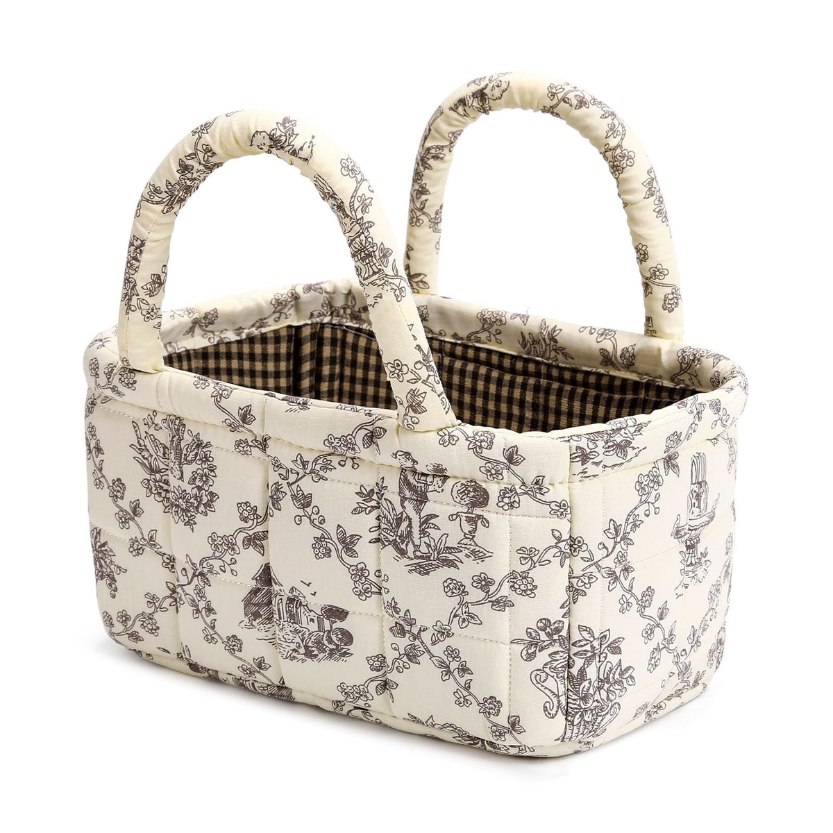 Small Storage Basket Organizer, Mini Fabric Floral Storage Baskets with Handle, Quilted Portable Collapsible Storage (Blue Floral)