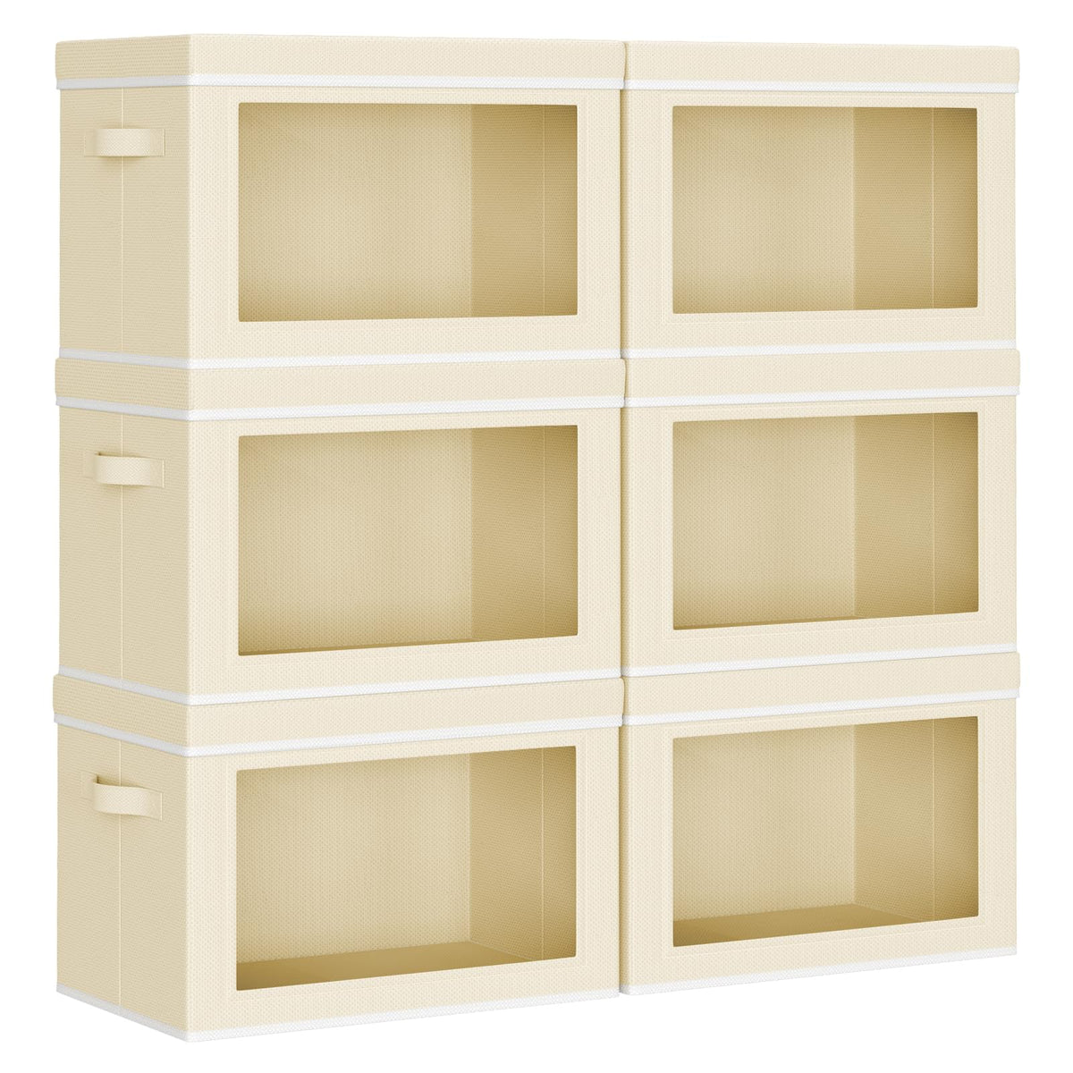 Homsorout Storage Bins with Lids - Fabric Closet Storage Bins with Window, Collapsible Baskets for Shelves 4 Pack, Home Decorative Boxes for Clothes, Closet, Office, Beige