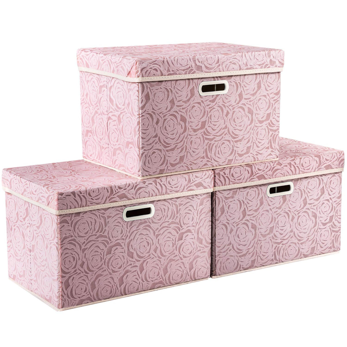 PRANDOM Larger Collapsible Storage Cubes with Lids Fabric Decorative Storage Bins Boxes Organizer Containers Baskets with Cover Handles for Bedroom Closet Living Room Blue 17.7x11.8x11.8 Inch 3 Pack